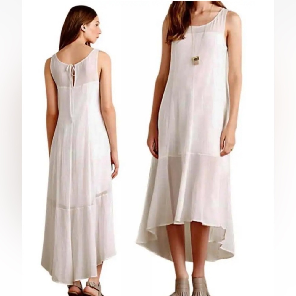 ANTHROPOLOGIE LEIFSDOTTIR WHITE GAUZY FLOWY SLEEVELESS MAXI DRESS SIZE SMALL EUC
